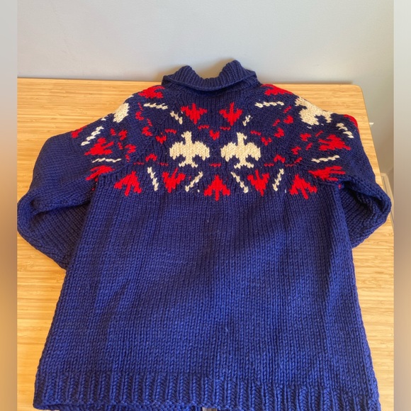 Vintage Wool Handknit Cowichan Sweater - Blue And Red - Picture 2 of 2